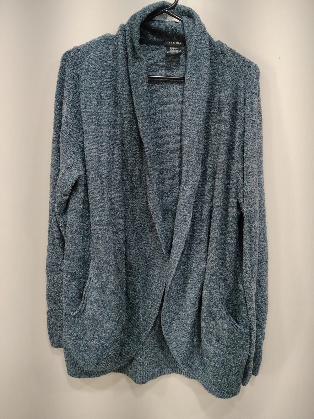 Max Studio Blue Open-Front Shawl Collar Cardigan